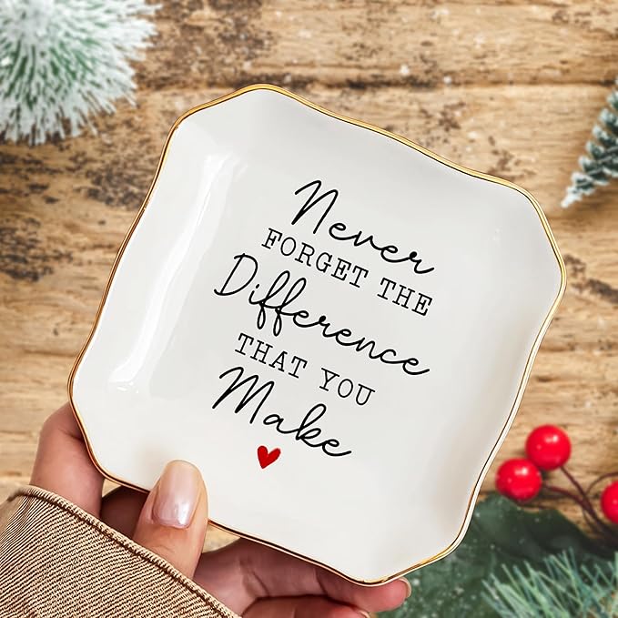OASSIE Christmas Thank You Gifts for Women - 4"x4" Ceramic Jewelry Dish Tray - Appreciation Birthday Gifts for Women Employee Coworkers Teacher Boss Lady Manager Nurses, Retirement Gift for Woman