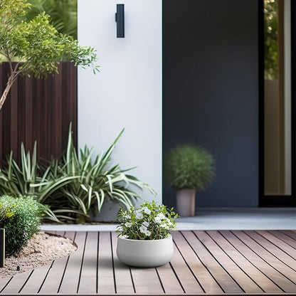 Kante 11.8" Dia Round Concrete Planter, Cement Plant Pots with Drainage Hole and Rubber Plug for Outdoor Indoor Garden Home, Modern Curvaceous Design, Pure White