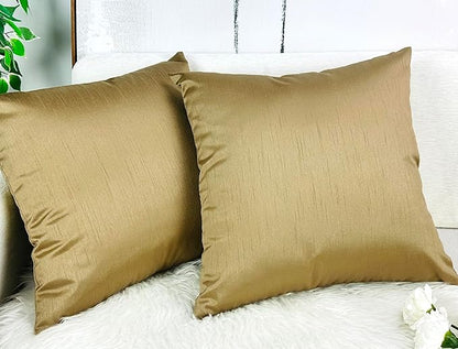 Aiking Home Collection 18x18 Inches Faux Silk Square Throw Pillow Cover, Zipper Closure, Brass (Set of 2)