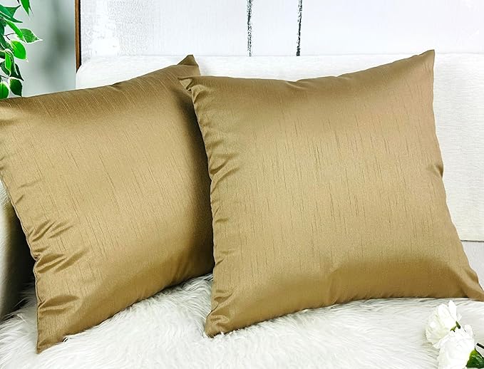 Aiking Home 24x24 Inches Faux Silk Square European Shams, Zipper Closure, Brass (Set of 2)