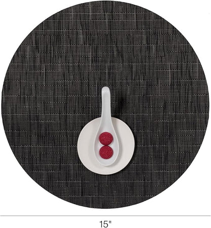 Chilewich Bamboo Placemats Set of 4 - Round Woven Placemats - Reusable, Stain-Resistant, Indoor/Outdoor Tabletop Protection - 15" - Smoke