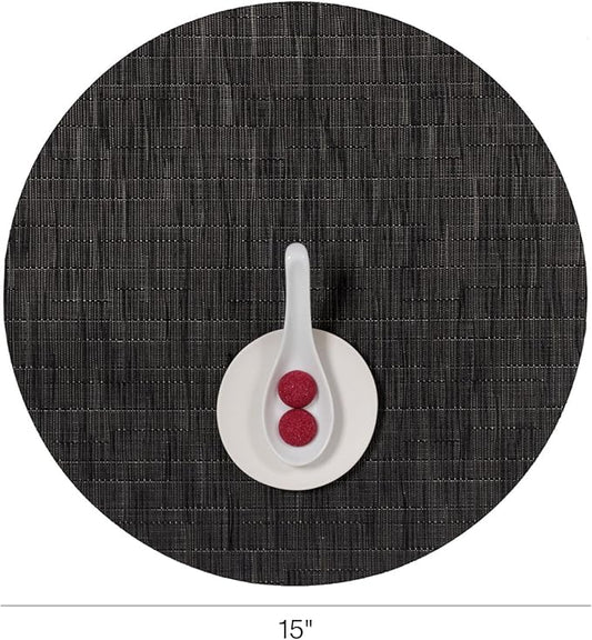 Chilewich Bamboo Placemats Set of 4 - Round Woven Placemats - Reusable, Stain-Resistant, Indoor/Outdoor Tabletop Protection - 15" - Smoke