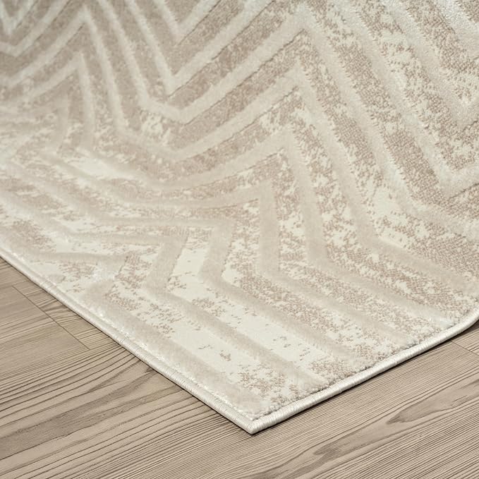 Abani Terra Cream 4' x 6' Area Rug for Living Room, Bedroom - Geometric Lines Pattern - Durable & Easy to Clean