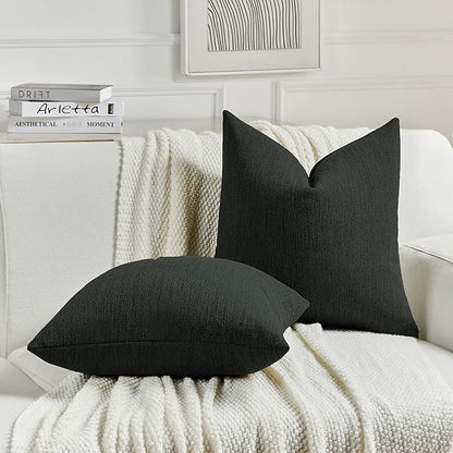 FUTEI Black Chenille Decorative Throw Pillow Covers 22x22 Inch Set of 2,Soft Cozy Faux Linen Textured Cushion Case,Farmhouse Home Decor for Couch Living Room