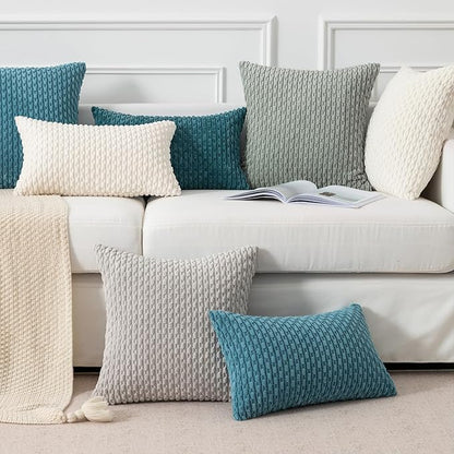 Kevin Textile 14x24 Inch Pillow Cover 1 Pack Boho Decorative Soft Striped Corduroy Lumbar Farmhouse Solid Color Accent Rectangle Cushion Case for Living Room Couch Sofa Bed, Blue Grey