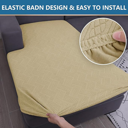 hyha Couch Cushion Covers, Stretch Sofa Seat Cushion Slipcover, Sectional Couch Covers L Shape with Elastic Bottom for Sectional Sofa(Chaise, Taupe)