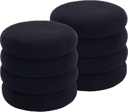 Flouki 20.1" Storage Ottoman Round, Vanity Stools for Bedroom, Entryway Ottoman for Console Table, Ottoman Stool for Girls Women, Foot Stool for Living Room Set of 2, Sherpa Black