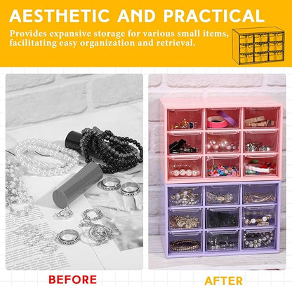 Wenqik 2 Pcs Mini Storage Drawers Teacher Toolbox Organizer with 9 Clear Drawers Small Plastic Desktop Teacher Desk Craft Organizer for Classroom Office 7" x 3. 9" x 4. 7" (Purple, Pink)