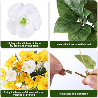 Fake Hibiscus Artificial Hanging Flowers Plants for Outdoors Spring Decoration, 2pcs Silk Hibiscus Vines Realistic UV Resistant Faux Flowers for Outside Planter Porch Patio Yard Wedding Party, Mix