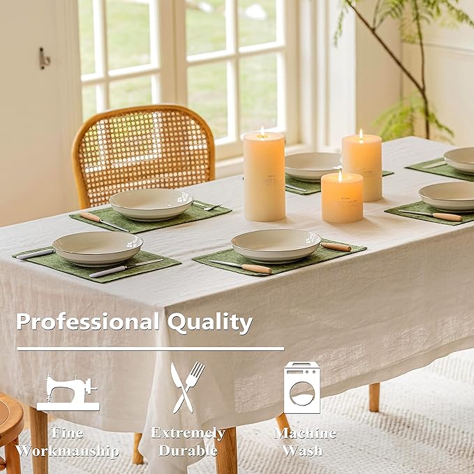 Home Brilliant Linen Cloth Placemats Set of 4 Heat Resistant Dining Table Place Mats Table Mat Kitchen for Wedding Holiday Parties Decor, Green