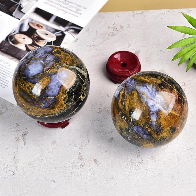 JIC Gem Large Pietersite Crystal Sphere with Wooden Stand a Mineral This Rare Quartz Crystal Ball Healing Crystal Sphere 110-120mm