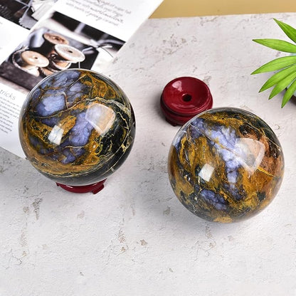 JIC Gem Large Pietersite Crystal Sphere with Wooden Stand a Mineral This Rare Quartz Crystal Ball Healing Crystal Sphere 110-120mm