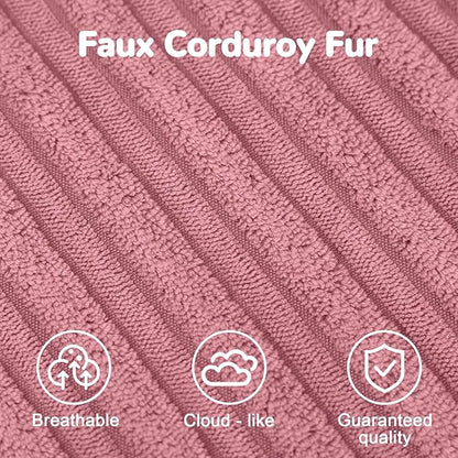 MeMoreCool Stuffed Round Pouf Ottoman Foot Rest, Soft Plush Floor Pouf Foot Stool, Corduray Footstool Footrest, Small Round Ottoman for Living Room Couch Sofa Chair, 20x15 Inch Pink