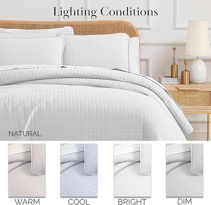 Southshore Fine Living, Inc. XL Twin Quilt Set, Microfiber Quilted Bedspread, Twin Bedding Coverlet Set with Pillow Sham, Wrinkle-Free, Stain & Pet Hair Resistant Bedding, Bright White Quilt