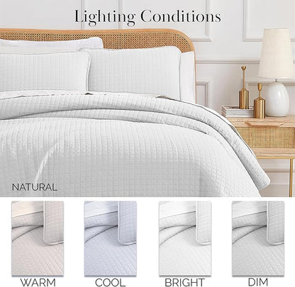 Southshore Fine Living, Inc. XL Twin Quilt Set, Microfiber Quilted Bedspread, Twin Bedding Coverlet Set with Pillow Sham, Wrinkle-Free, Stain & Pet Hair Resistant Bedding, Bright White Quilt