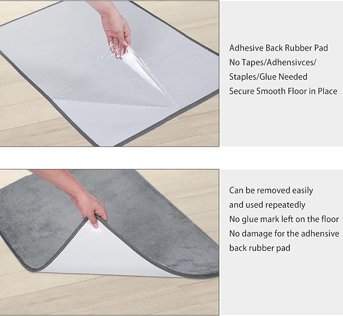 PURE ERA Carpet Stair Tread Landing Mat Area Rug Ultra Plush Shag Soft Non Slip Skid Resistant Tape Free Indoor Doormat Washable Reusable Grey 2' X 3'