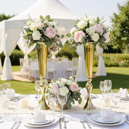 LoveCat 10pcs of Versatile Metal Tabletop Flower Stands, Gold Wedding Table Centerpiece Stands, 21.9" Tall Trumpet Vases for Wedding Birthday Holiday Party Important Event Home Décor
