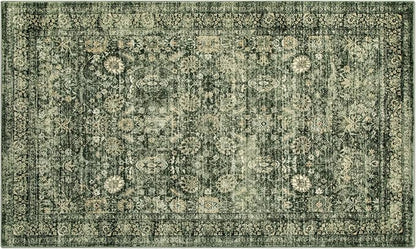 Morebes Vintage Throw Rugs, Boho 3x5 Washable Rug Non Slip,Soft Area Rug for Bedroom,Distressed Non-Shedding Floral Rug for Entryway Kitchen Foyer Bedside Playroom, Grayish Green