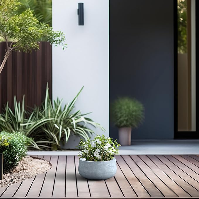 Kante 11.8" Dia Round Concrete Planter, Cement Plant Pots with Drainage Hole and Rubber Plug for Outdoor Indoor Garden Home, Modern Curvaceous Design, Gray