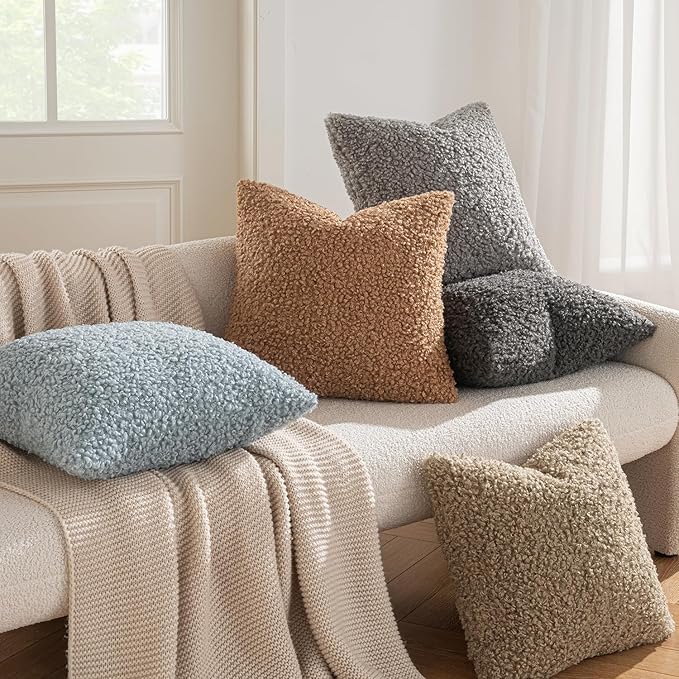 MIULEE Pack of 2 Throw Pillow Covers 20x20 Inch Dark Gray Faux Fur Decorative Sherpa Pillow Covers Fuzzy Accent Soft Sheepskin Fleece Cushion Cases for Boho Home Decor Couch Living Room Bed