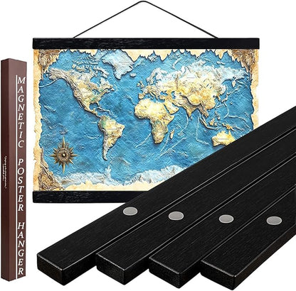42 Inch Magnetic Poster Hanger Frame - Sturdy Teak Wood Poster Hanger, Strong Magnets for Safe and Quick Hanging Maps, Pictures, Prints, Scroll Wall Art 42x24 42x28 42x30 (42", Black)