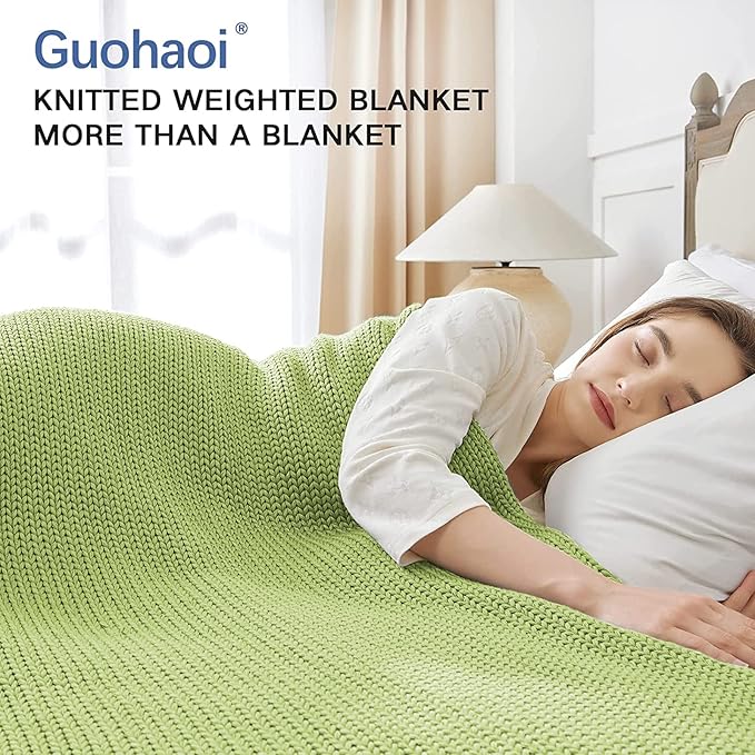 Guohaoi Knitted Weighted Blanket for Adults (Light Green 50"x75" 20lbs) No Beads Cooling Throw Blanket for Hot Sleepers, Home Decor Breathable Chunky Knit Heavy Blanket Use on Full Size Bed