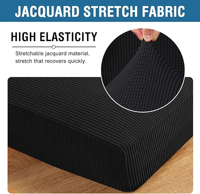 H.VERSAILTEX Super Stretch Couch Cushion Covers Sofa Cushion Slipcovers Jacquard Fabric Individual Seat Couch Slipcover Sets for Pets with Elastic Bottom(3 Packs Cushion Sofa Covers, Black)