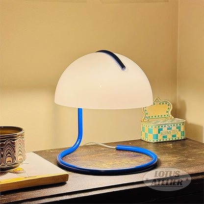 Lotus Atelier Blue Bauhaus Light | Retro Mushroom Table Lamp for Room Aesthetic Modern Lighting for Bedroom | Mid Century Modern | Living Room Decor & Bedroom Decor (10.5" H x 9.5" W) (Blue)