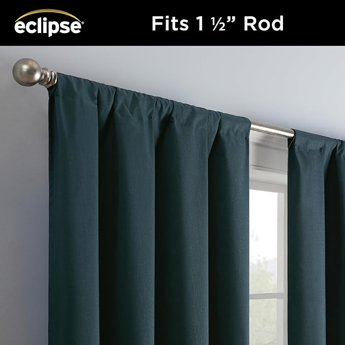 Eclipse Kendall Modern Blackout Thermal Rod Pocket Window Curtain, Insulating & Noise Reducing Curtains for Bedroom or Living Room (1 Panel), 84 in Long x 42 in Wide, Teal