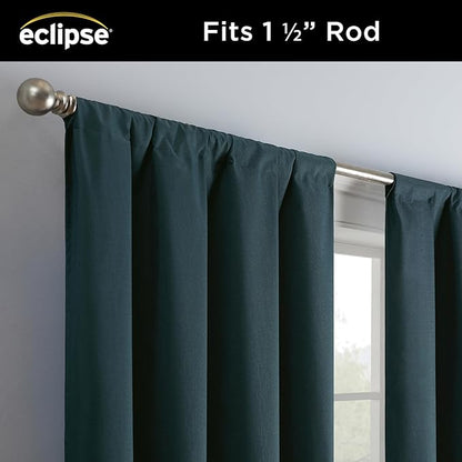 Eclipse Kendall Modern Blackout Thermal Rod Pocket Window Curtain, Insulating & Noise Reducing Curtains for Bedroom or Living Room (1 Panel), 95 in Long x 42 in Wide, Teal