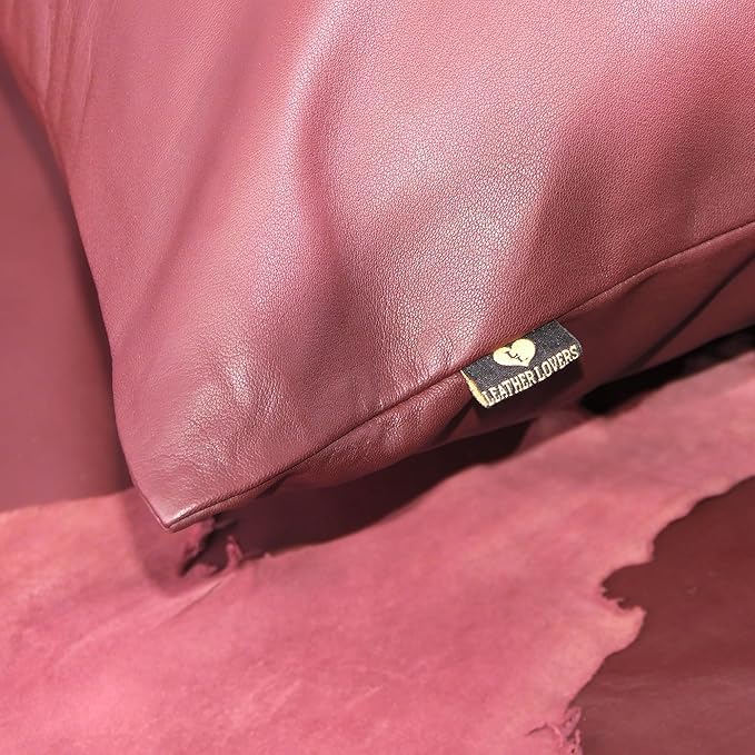 LL LEATHER LOVERS Lambskin Leather Pillow Cover - Sofa Cushion Case - Decorative Throw Covers for Living Room & Bedroom, 22x22 Inches - Dark Maroon Pack of 1