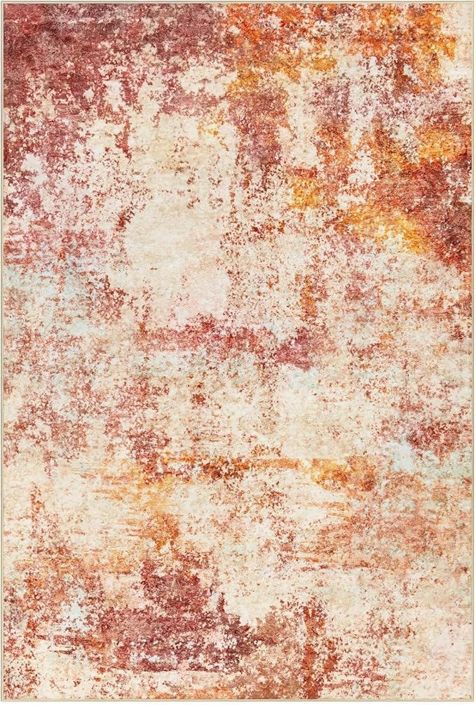 Area Rug Living Room Rugs - 6x9 Washable Modern Neutral Abstract Rugs Soft Low Pile No Slip Stain Resistant Rug Indoor Large Carpet for Bedroom Dining Room Nursery Room Home - Pink/Orange