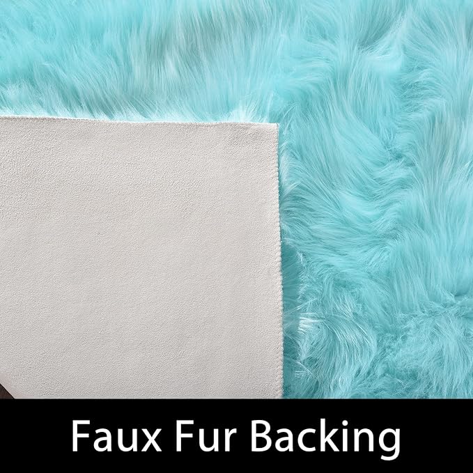 Latepis 5x7 Area Fluffy Faux Fur Rug Shag Sheepskin Light Blue Rugs for Living Room Teal Fuzzy Shaggy Rug for Bedroom Home Decor Rectangle