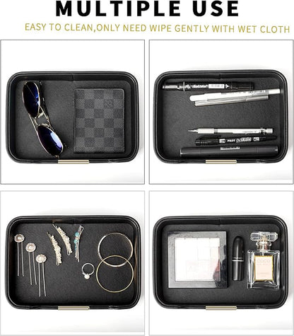 SANZIE Luxury Leather Tray Desktop Storage Catchall Organizer Decorative Tray for Entryway Table to Hold Jewelry Watch Keys Phone Wallet (Metal Glided, Black)