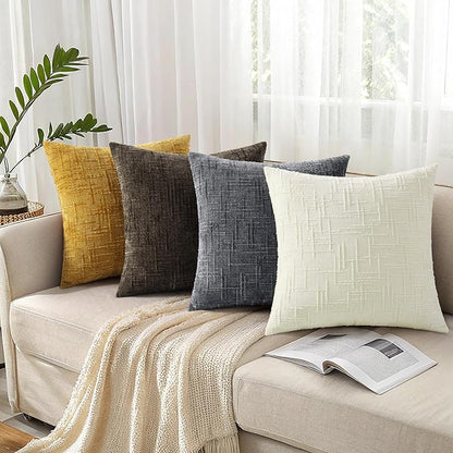 decorUhome Christmas Cream White Chenille Throw Pillow Covers 24x24 Set of 2 Thick Textured Slubby Couch Pillow Covers Farmhouse Accent Modern Neutral Decorative Pillow Cases for Bed Sofa Living Room