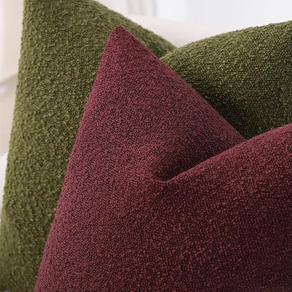 Boucle Decorative Throw Pillow Covers for Couch Set of 2, 18x18 inches, Burgundy