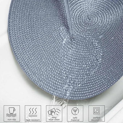 AHHFSMEI Round Braided Placemats 15 Inch Round Table Mats for Dining Tables Natural Woven Heat Resistant Place mats Set of 6 (Light Blue)