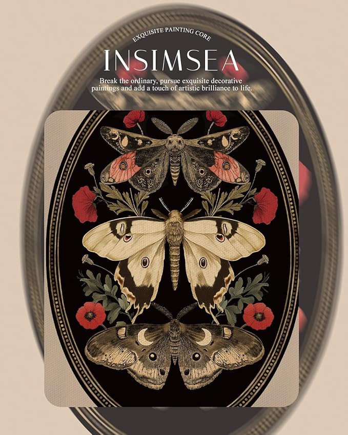 InSimSea Gold Framed Canvas Wall Art Room Decor Butterfly and Moth Classic Nature Print Wall Pictures Elegant Home Decor for Bedroom Bathroom Dining Room – 14L X 11W