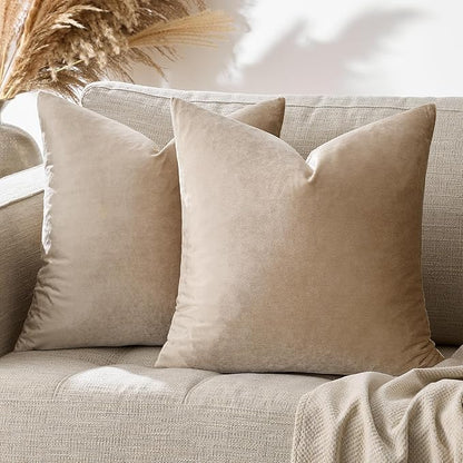 GIGIZAZA Decorative Throw Pillow Covers 24x24,Set of 2 Taupe Couch Pillow Covers,Velvet Pillow Square Cushion Covers