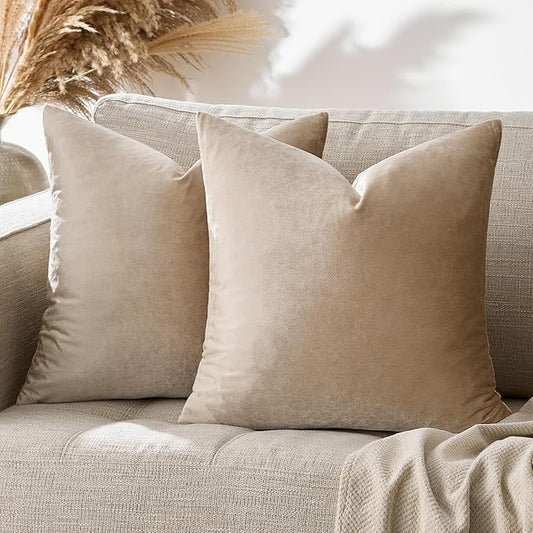 GIGIZAZA Decorative Throw Pillow Covers 24x24,Set of 2 Taupe Couch Pillow Covers,Velvet Pillow Square Cushion Covers