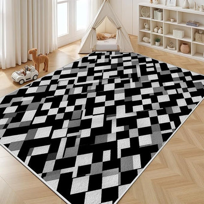 Black White and Grey Rug - Geometric Area Rug, Area Rugs 7x9, Modern Abstract Rugs, Irregular Block Splicing Carpet Washable Non Slip Home Decor Carpet for Living Room
