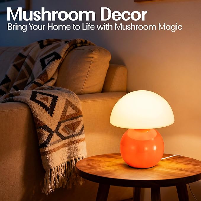Cute Small Mushroom Lamp Decor,USB-Plug in Bedside Table Lamps with 3-Temperature LED Bulb Dimmable,Modern Aesthetic Home Decor for Livingroom/Bedroom/Dorm/Nursery (Orange with Plug)