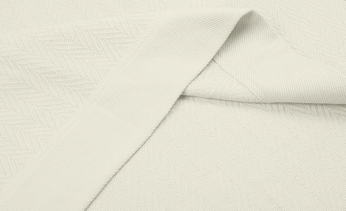 Threadmill Luxury Cotton Blankets for Twin Size Bed | All-Season 100% Cotton Twin Blanket for Bed | Herringbone Soft & Cozy Fall Thermal Blanket, 350GSM, 68x92 inches | Tusk White