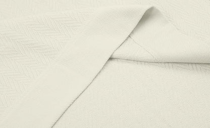 Threadmill Luxury Cotton Blankets for Queen Size Bed | All-Season 100% Cotton Queen Size Blanket | Herringbone Cozy, Soft Breathable Fall Thermal Blanket fits Full Size Bed | Tusk White