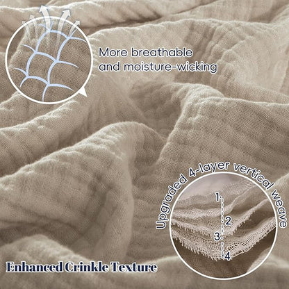 PHF 100% Cotton Muslin Blanket King Size 108"x90", 4-Layer Lightweight Gauze Throw, Breathable Cloud-Soft Minimalist Blanket for Bed, Couch, Camping & Baby, Taupe, Ideal Gift
