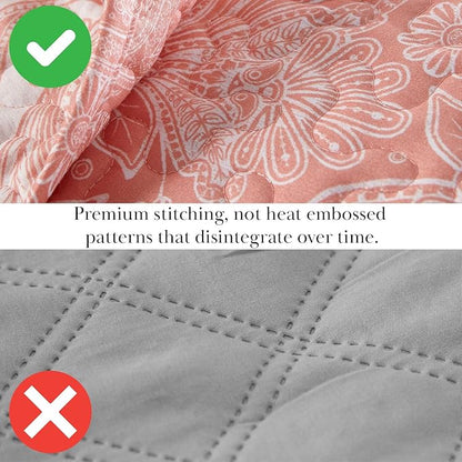 Southshore Fine Living, Inc. Paisley Quilt Set King/California Size, Light Weight Bedspread, 3-Piece Set Bohemian Bedding with Two Matching Quilted Pillow Shams, Cal/King Quilt, Reversible Coral
