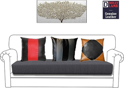 D DOLLY LAMB Lambskin Leather Pillow Cover - Sofa Cushion Case - Decorative Throw Covers for Living Room & Bedroom, 18x18 Inches - Red Black 01 Pack of 2