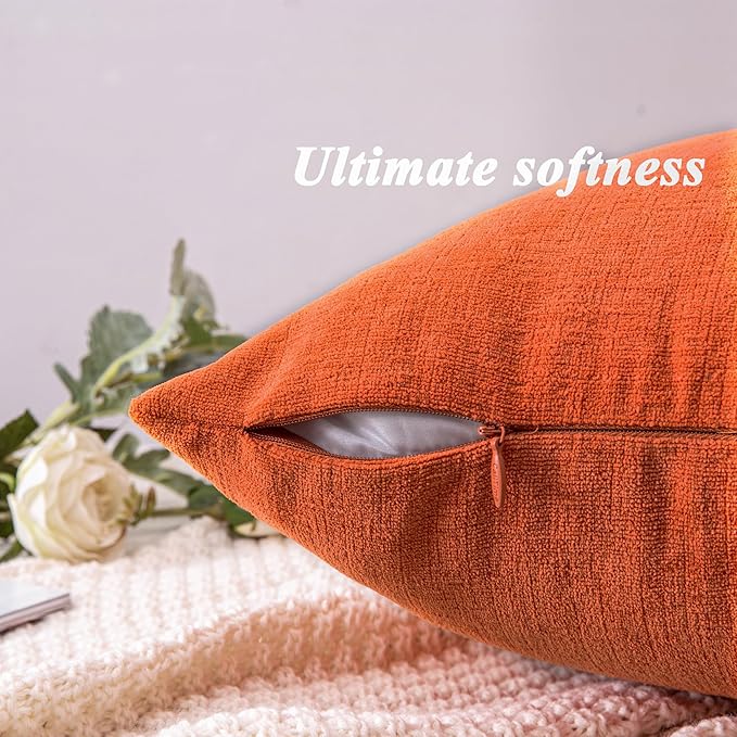 GAWAMAY Decorative Square Throw Pillow Covers 20x20 Inch Set of 2, Super Soft Chenille Pillows Farmhouse Fall Pillowcase for Living Room Bedroom Sofa Couch Cushion Cover Burnt Orange 50x50cm/20x20