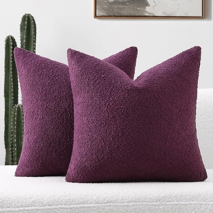 FUTEI Pack of 2 Purple Decorative Throw Pillow Covers 26x26 Inch Soft Cozy Solid Boucle Textured Euro Pillow Shams,Modern Home Decor for Couch Bed Living Room