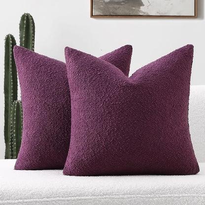 FUTEI Pack of 2 Purple Decorative Throw Pillow Covers 22x22 Inch Soft Cozy Solid Boucle Textured Cushion Case,Modern Home Decor for Couch Bed Living Room